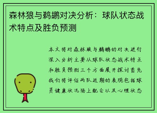 森林狼与鹈鹕对决分析：球队状态战术特点及胜负预测